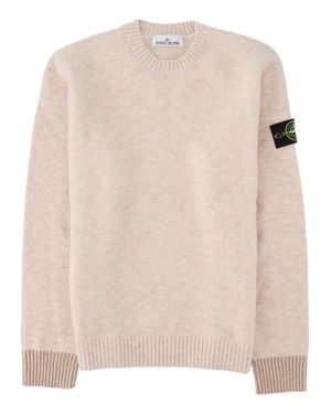 Stone Island Emblem Crewneck Alpaca-Blend Knit Sweater - Natural