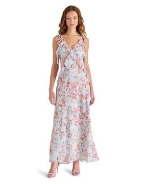 Steve Madden Adalina Maxi Dress Iris Floral Ruffle Trim Pal101 - Purple