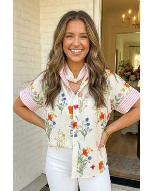 la society Floral Striped Printed Button Top - Multicolor