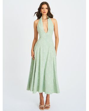 Miss Circle Magda Mint Deep V Neck Halter A-Line Midi Dress - Green