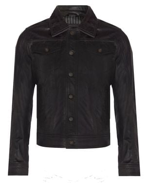 Infinity Leather Trucker Slim Fit Leather Shirt Jeans Jacket - Gray