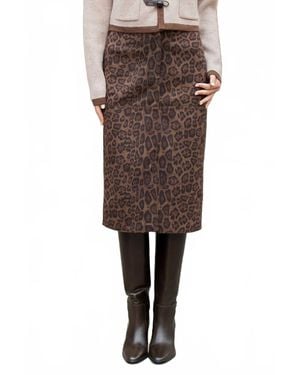 Thml Sweet Emotion Leopard Faux Suede Skirt - Brown