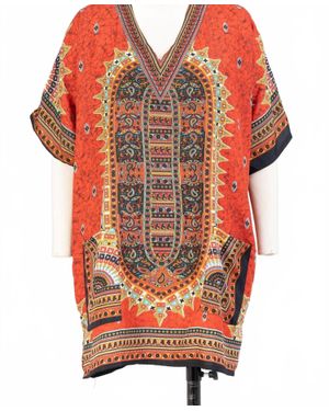 N.1 LA Two-Pocket Print Kaftan Tunic Top - Orange