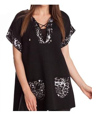Angel Leopard Tie Up Poncho - Black