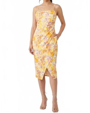 Laundry by Shelli Segal Floral Print Skirt Overlay Spaghetti Strap Dress - Yellow