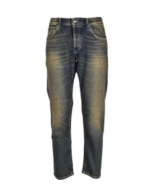 Dondup Distressed Denim Jeans With Tapered Leg And Vintage Wash - Gray