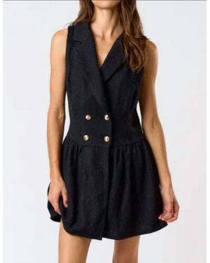 Lalavon Tabitha Boucle Tweed Collared Button Mini Dress - Black