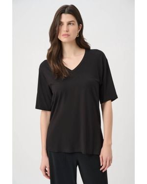 Joseph Ribkoff V-Neck Elbow Tunic Top - Black