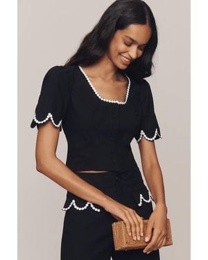 Maeve Scoop-Neck Lace-Trim Blouse - Black