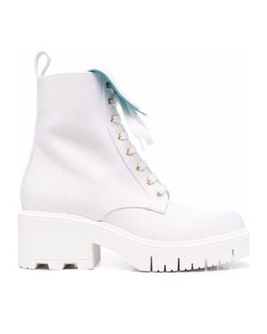 Chiara Ferragni High-Top Lace-Up Chunky Sole Leather Ankle Boots - White
