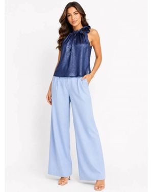 ELINGS Satin Animal Texture Halter Top - Blue