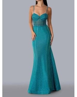 Tella Couture Metallic Glitter Evening Gown - Blue