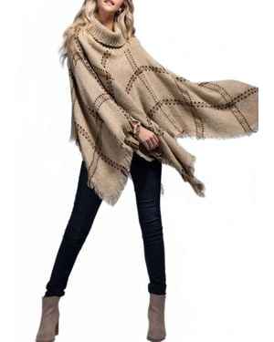 Ruggine Windowpane Turtleneck Poncho - Natural