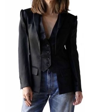 R13 Linen Flat Sleeve Tuxedo Blazer - Black