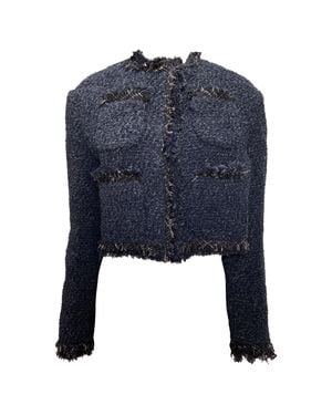 Sacai Four-Pocket Tweed Cropped Jacket - Blue