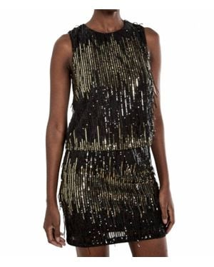 Apricot Sequin Stripe Fringe Shell Top - Black