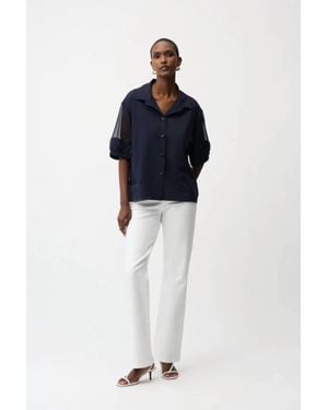 Joseph Ribkoff Poplin & Mesh Boxy Blouse - Blue
