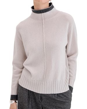 Biancalancia Soft Knit Mock Neck Vertical Seam Sweater - Gray