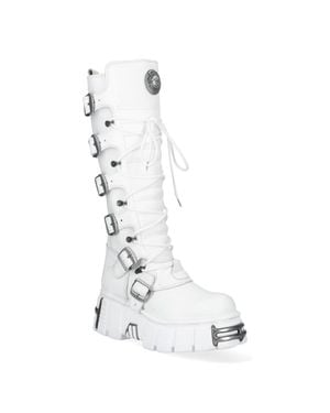 New Rock M-272-C69 Knee High Leather Gothic Boots - White