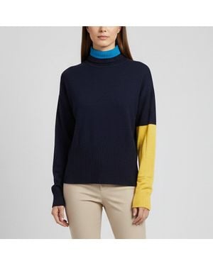 Sportmax Colorblock Knit Turtle Neck Sweater - Blue