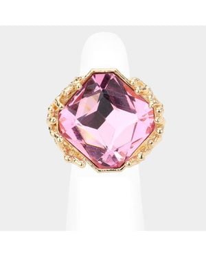 Fashnzfab Metal Twig Detailed Stone Stretch Ring - Pink