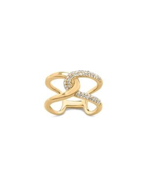 Haus of Brilliance 18K Plated .925 Sterling Pave Set 1/4 Cttw Diamond Open Crossover Band Ring - Metallic