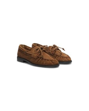BOSS Suede Moccasins With Hand-Stitched Apron Toe - Brown