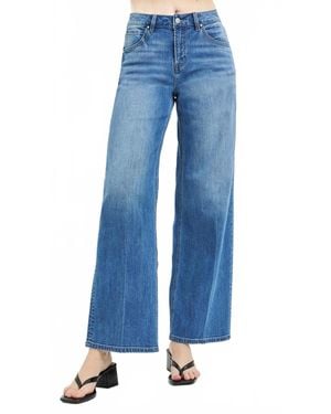 Risen High Rise Slouchy Wide Baggy Full Length Jeans - Blue