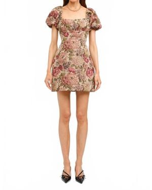 SOFIA The Label Floral Jacquard Puff Sleeve Dress - White