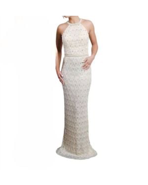Zasa Chic Embroidered Halter Maxi Gown - Brown