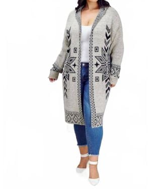 Davi & Dani Snow Printed Long Sleeve Pockets Cardigan - Blue