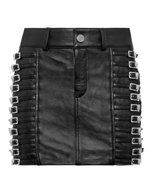 Philipp Plein Leather Skirt Mini Crystal Skull - Black