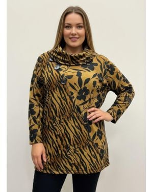 TRUEDAMES Thomas & Olivia Printed Plus Size Blouse - Brown