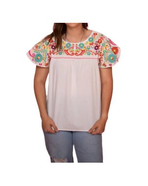 Layerz Clothing Embroidered Shimmer Butterfly Sleeve Top - Gray