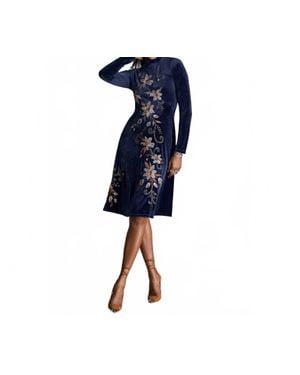 Johnny Was Corinthe Velvet Mock Neck Dress - Blue