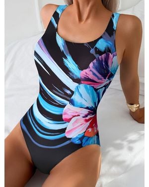 TRUEDAMES One Piece Loose Fit Swimsuit Sexy Bikini Tummy Control One Piece Swimsuit For Slimming Effect - Blue