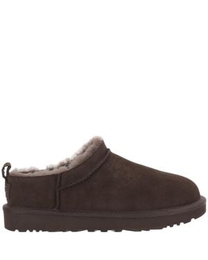 UGG Suede Furry Lined Flats - Brown