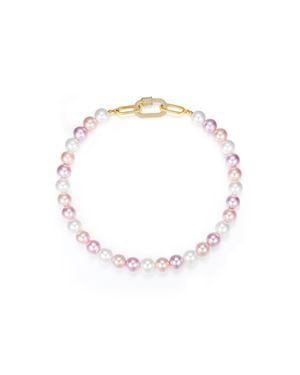 Classicharms Shell Pearl Necklace With Gem-Encrusted Carabiner Lock - Pink