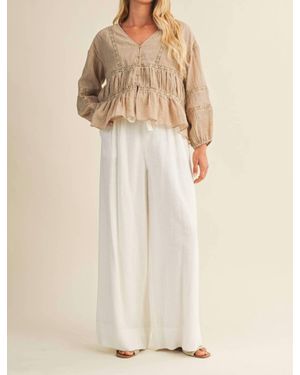 Mustard Seed V Ruffle Neck Blouse - Natural