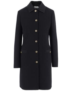 Versace Single-Breasted Quilted Collar Wool Coat - Black