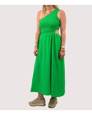 Davi & Dani Cutout One Shoulder Maxi Dress - Green