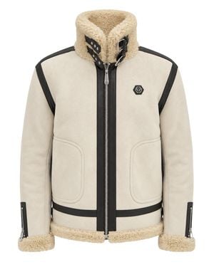 Philipp Plein Eco Shearling Aviator Jacket - Natural