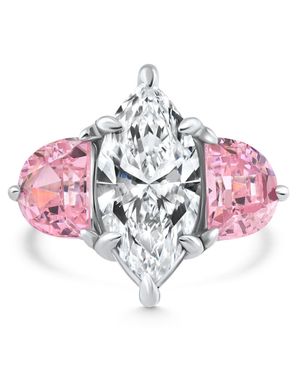 Pompeii3 Certified 15.05Ct Marquise Diamond & Topaz 3 Stone Ring 14K Lab Grown - Red