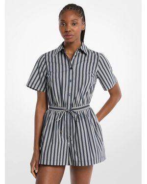 Michael Kors Outlet Striped Cotton Poplin Romper - White