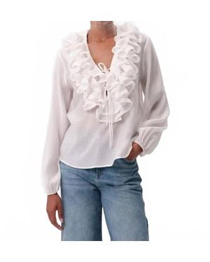 Exquise Keely V Neck Ruffled Blouse - Gray