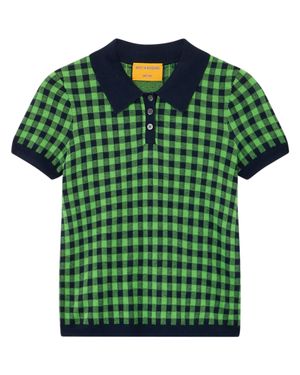 Guest In Residence Gingham Check Shrunken Polo With Contrast Trims - Green