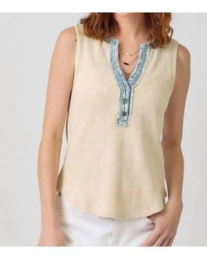 Mystree Washed Thermal Henley Top - Natural