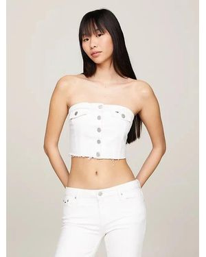 Tommy Hilfiger Tommy Jeans Bustier Top Denim Off The Shoulder Cropped Fts1297 - Natural