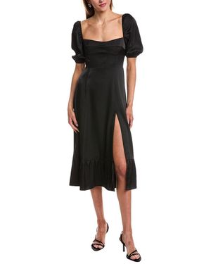 REVERIEE Puff Sleeve Midi Dress - Black