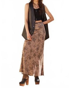 Promesa Floral-Print Satin Maxi Skirt - Brown